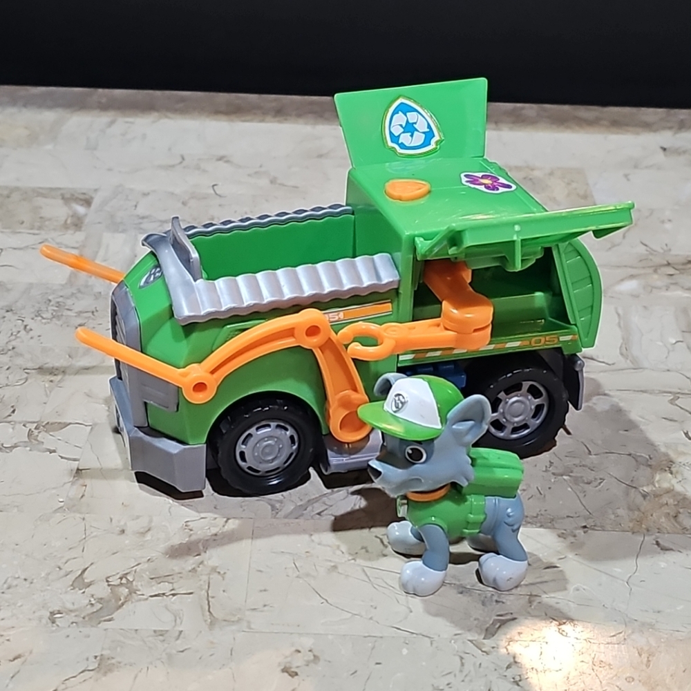 PAW PATROL Figure Rocky + GARBAGE TRUCK Spin Master Rare Complete‎